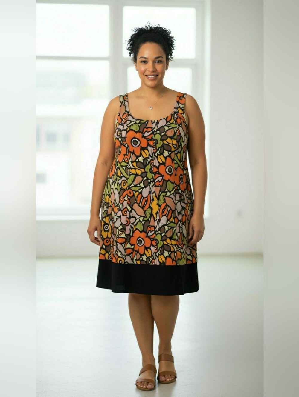Jessica Howard Woman Bold Tropical Floral Print Linen Dress